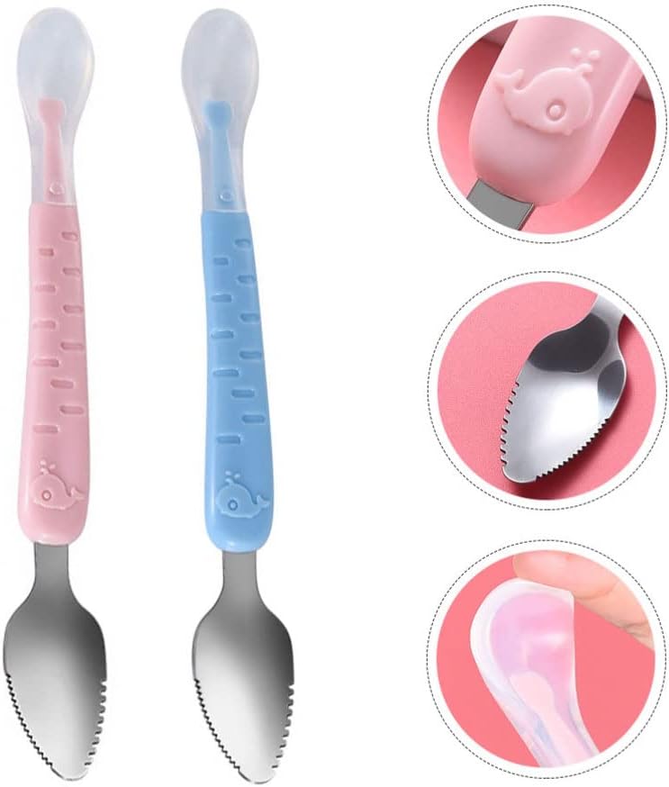 comfrt Grapefruit Spoons Baby Silicone Spoon: Ice Cream Spoons 2pcs Serrated Citrus Spoon Double Head Dessert Spoons Tea Coffee Sugar Spoon - Image 2