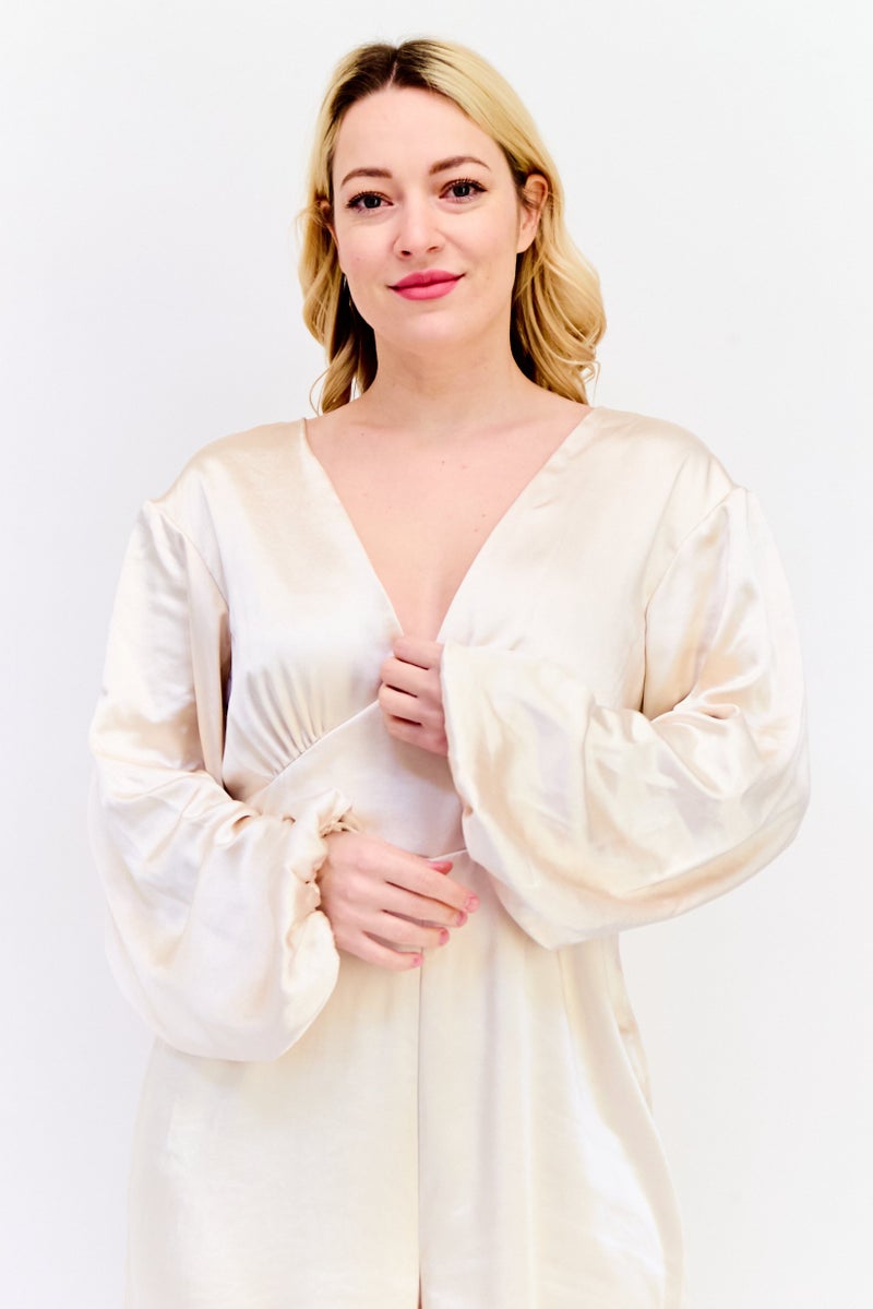 Archive Design Studio Women Long Sleeve Plain Jumpsuit, Beige - Image 2