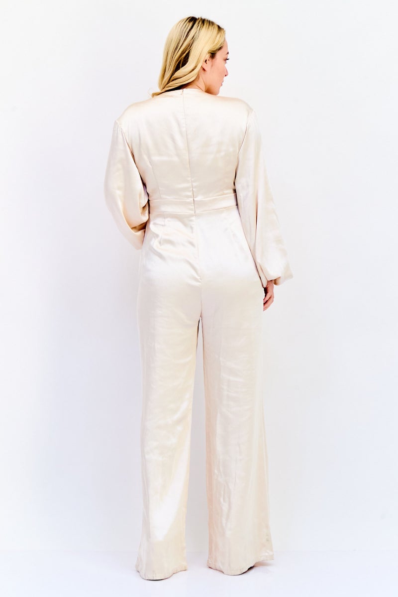 Archive Design Studio Women Long Sleeve Plain Jumpsuit, Beige - Image 4