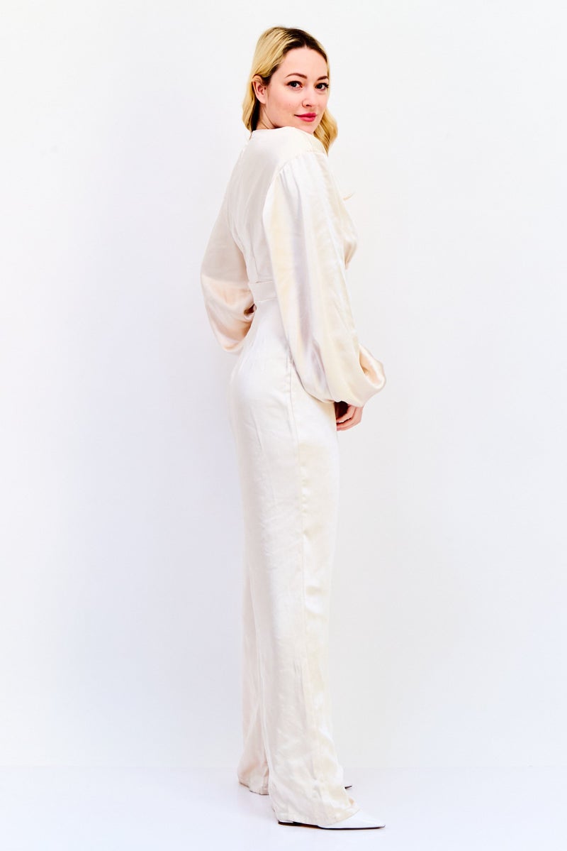 Archive Design Studio Women Long Sleeve Plain Jumpsuit, Beige - Image 3