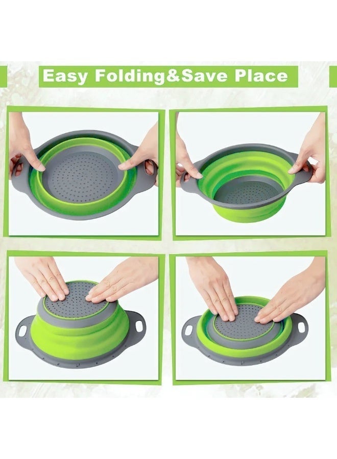 AKSONZ Premium Silicone Collapsible Colander – Round Folding Fruit & Vegetable Washing Basket, Heat-Resistant Strainer for Pasta & Noodles, Space-Saving Kitchen Gadget, BPA-Free - Image 3