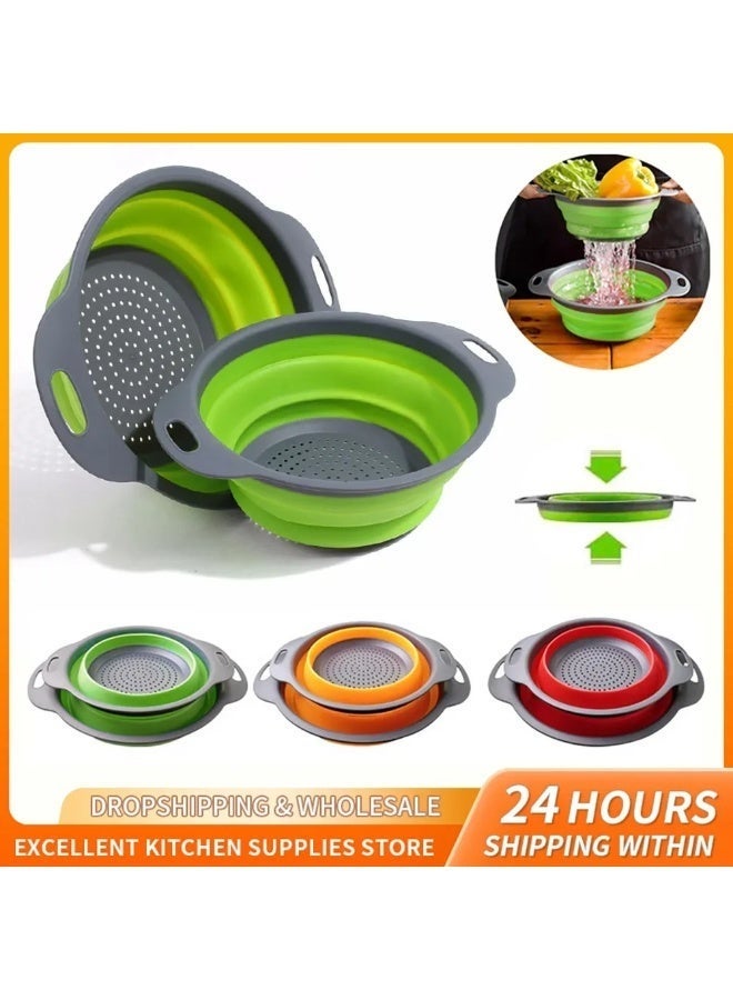 AKSONZ Premium Silicone Collapsible Colander – Round Folding Fruit & Vegetable Washing Basket, Heat-Resistant Strainer for Pasta & Noodles, Space-Saving Kitchen Gadget, BPA-Free - Image 2