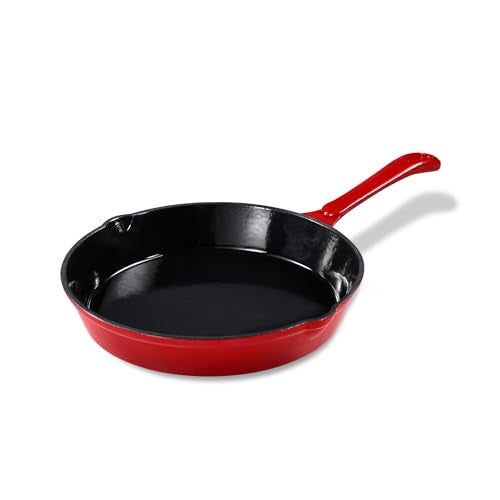 CAROTE Enamel Cast Iron Skillet Frying Pan 8 Inch, 20cm -Red, Even Heat Distribution, Gas & Induction Compatible, Oven & Grill Safe, Non-Toxic & Durable Cookware, Ideal for Omelette, Shalow Frying - Image 1