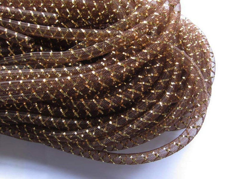 YYCRAFT One Roll 30 Yards Solid Mesh Tube Deco Flex for Wreaths Cyberlox CRIN Crafts 8mm 38Inch Brown