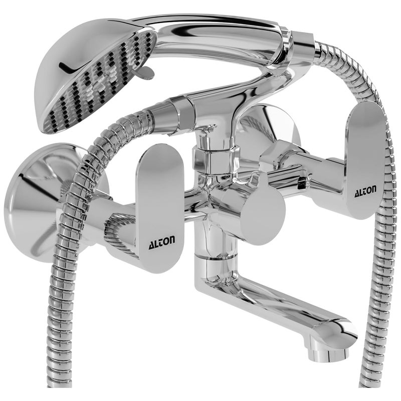 Alton ALTON AXN9495 Brass Wall Mixer With 5Function Hand Shower SS304 Grade 15 Meter Tube and Crutch Chrome Finish  - Image 1