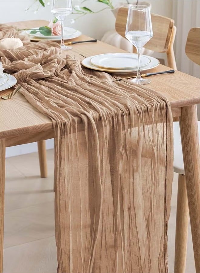 الجيموسي مفرش طاولة، مفرش مائدة من الشاش على الطراز البوهيمي لحفلات الزفاف، وحفلات الزفاف، وحفلات استقبال المولود الجديد، وتزيين طاولات حفلات أعياد الميلاد - Image 1