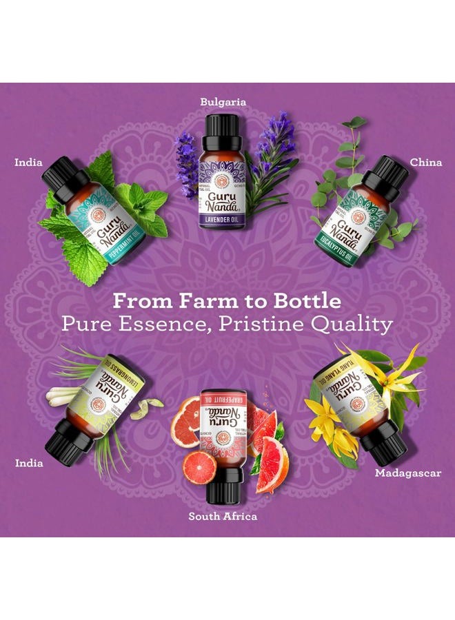 GuruNanda Essential Oils Set for Diffusers, 100% Pure, Aromatherapy, Massage, Candle & Soap Making Lavender, Peppermint, Eucalyptus, Grapefruit, Lemongrass, Ylang Ylang 0.33 Fl Oz (Pack of 6)  - Image 4