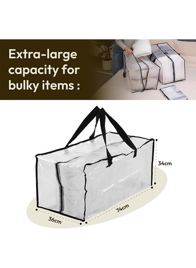 MVAQKLM  3-Pack XL Clear Moving Bags with Backpack Straps, Strong Handles, Zippers | Space-Saving, Heavy-Duty Storage Totes for Moving, Camping, Travel | 74x34x36cm - Image 3