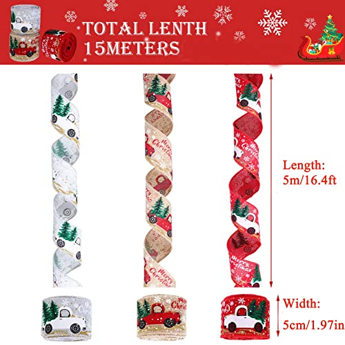 BAOTUJIA 3 Rolls Xmas Ribbon Fabric for Gift Wrapping, Christmas Ornaments Items, Gift Bows, Christmas Tree Decorations Material - Image 2