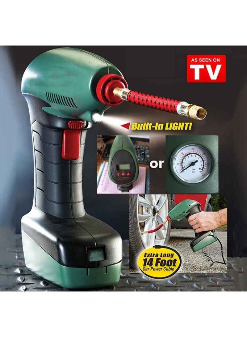 Portable Car Air Compressor Pump – Cordless Handheld Tire Inflator with Digital Pressure Gauge, 12V DC Electric Air Pump, 14ft Cable, LED Light & Auto Shut-Off for Cars, Bikes & Balls - Image 1