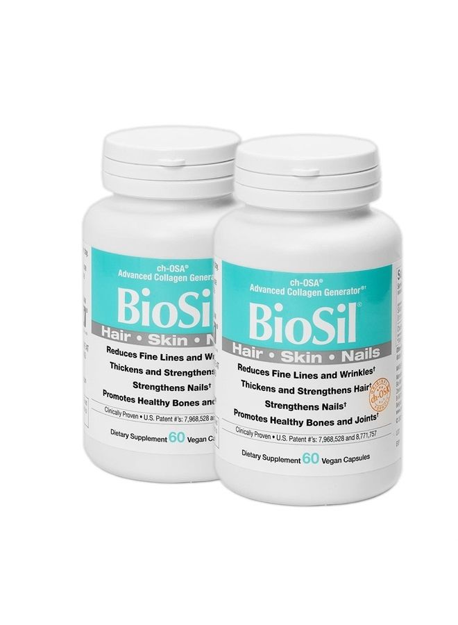 BIOSIL 60 Vegan Capsules, Pack of 2 - with Patented ch-OSA Complex - Increase Collagen Production for Beautiful Hair, Skin & Nails - GMO Free - 120 Total Servings - Image 1
