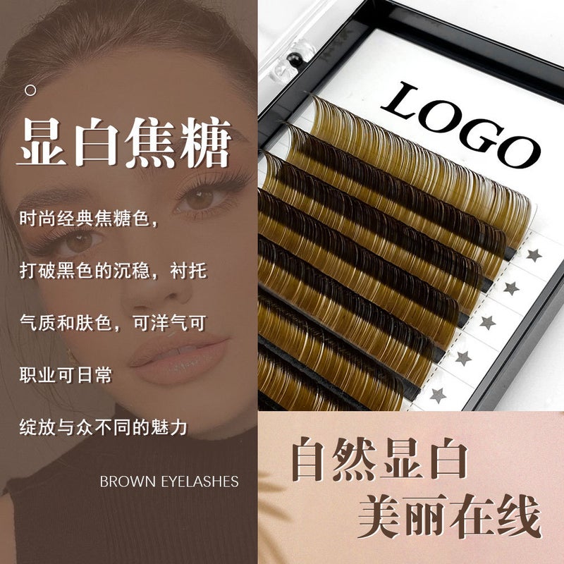 Caramel Grafting Eyelash Single Take Brown Round Hair Naturally White Super Soft Silk Protein False Eyelash - Image 3
