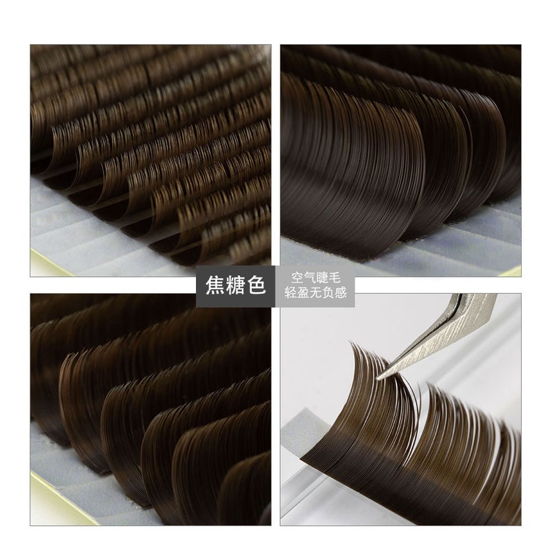 Caramel Grafting Eyelash Single Take Brown Round Hair Naturally White Super Soft Silk Protein False Eyelash - Image 1