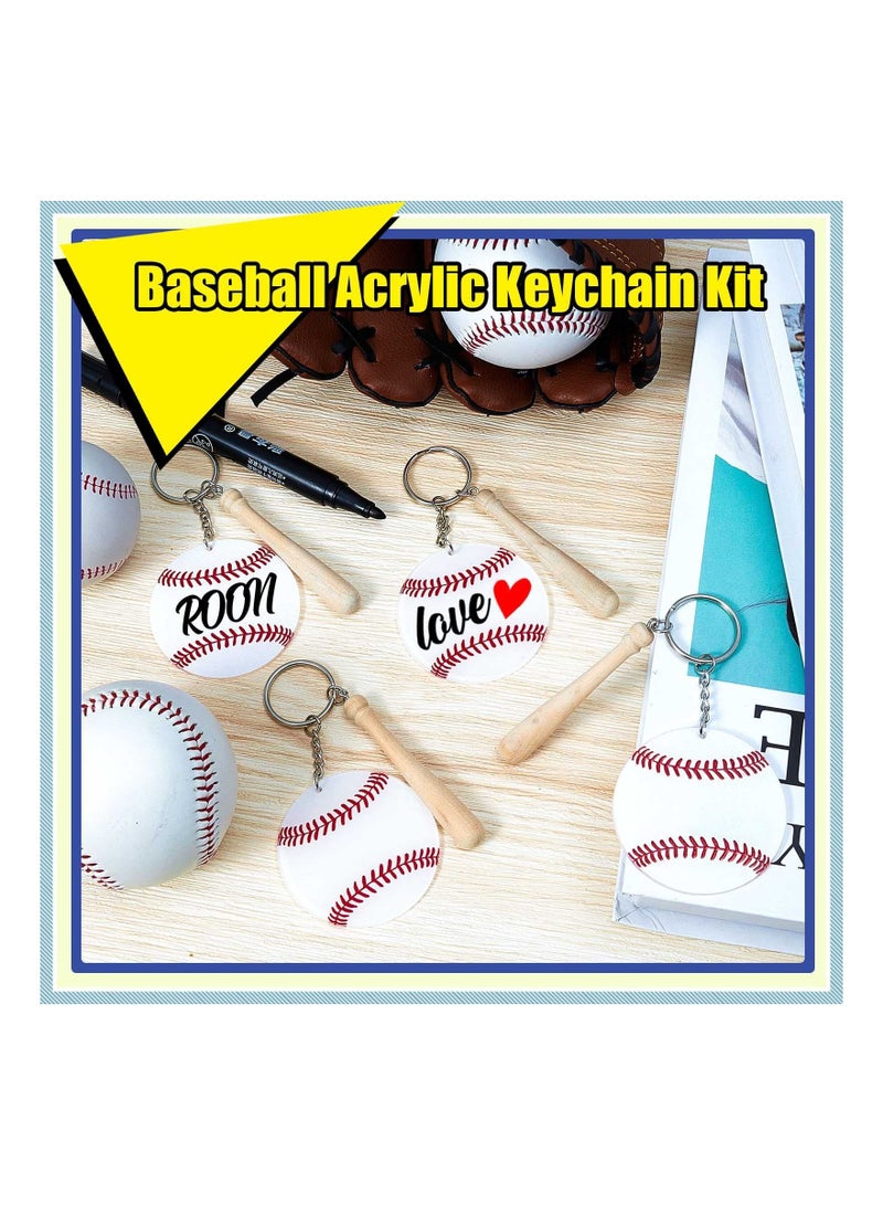 KASTWAVE Acrylic Keychain, 12 Set Baseball Softball Acrylic Keychain Kit with Miniature Baseball Softball Wood Bat, for DIY Sports Party Favor, for Team Giveaways, Victory Parties, Gifts for Athletes, Coaches - Image 4
