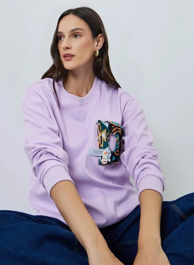 تايك تو Women's 3D Printed Decor Round Neck Long Sleeve Sweatshirt