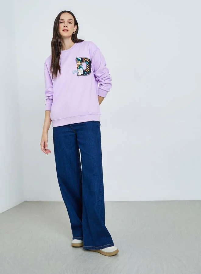 Take Two Women's 3D Printed Decor Round Neck Long Sleeve Sweatshirt