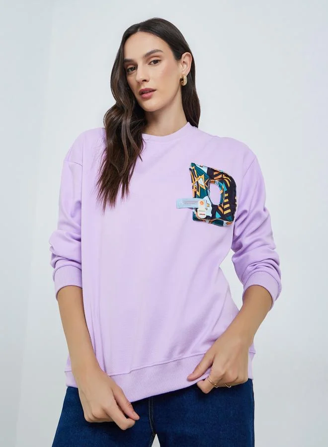 Take Two Women's 3D Printed Decor Round Neck Long Sleeve Sweatshirt