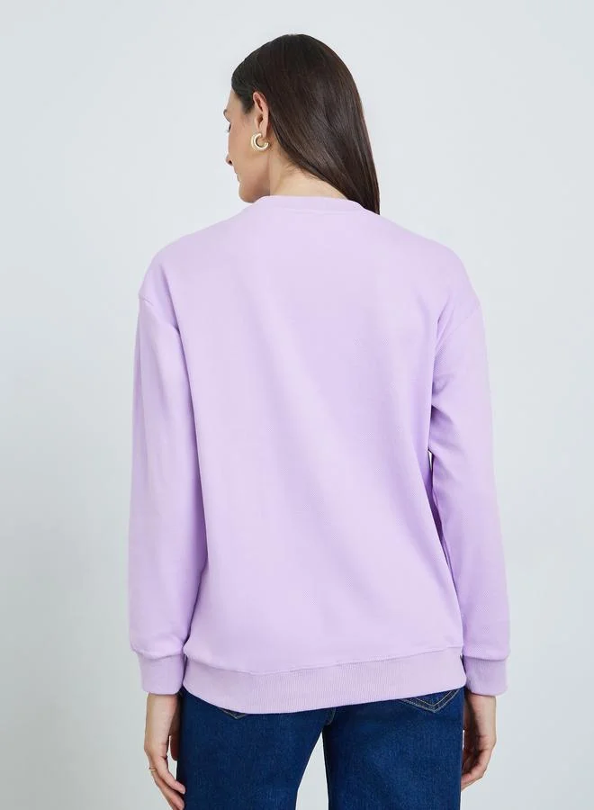 Take Two Purple Purple 3D Patch Detail Regular Fit Sweatshirt for Women | Best Price UAE
