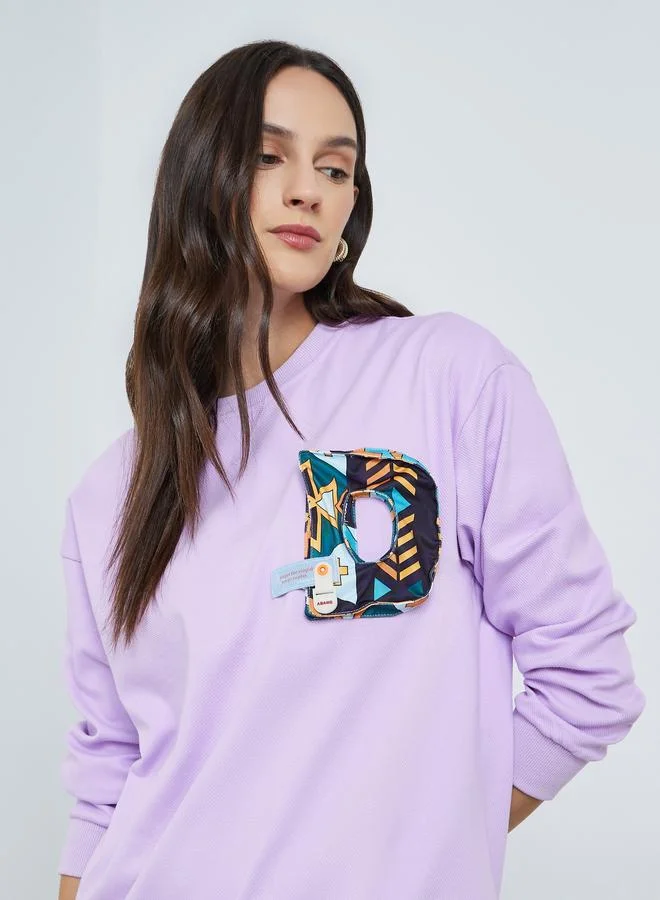 Take Two Purple Purple 3D Patch Detail Regular Fit Sweatshirt for Women | Best Price UAE