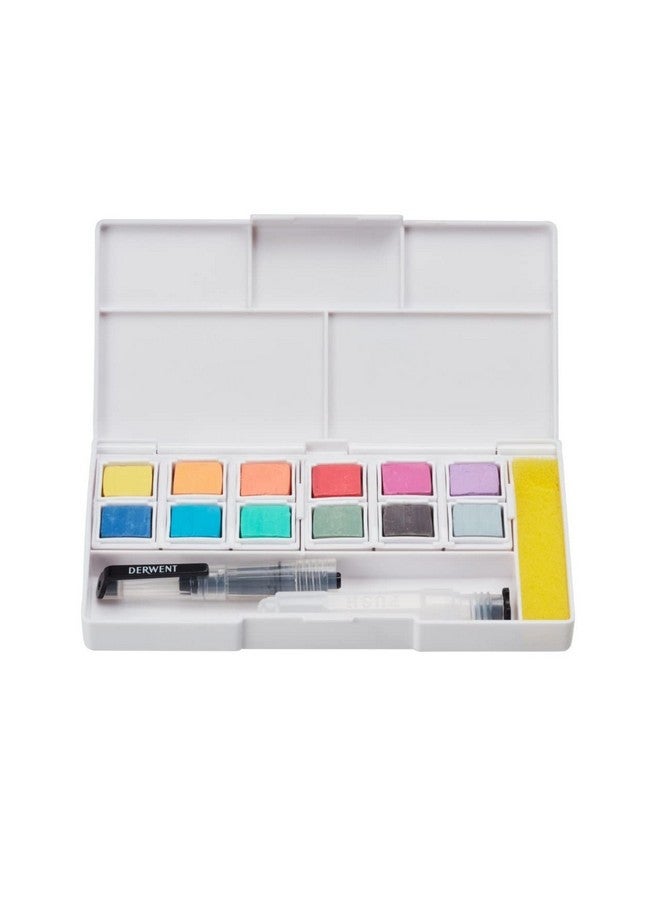 ديروينت مجموعة طلاء ظلال الباستيل ذات جودة احترافية وألوان طويلة الأمد ولوحة ألوان مصبوغة للغاية تتضمن مجموعة السفر المحمولة 12 مقلاة طلاء ولوحات خلط فرشاة مائية صغيرة إسفنجة - Image 4