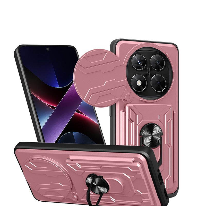غطاء MagSafe بTPU + PC باللون أسود مغناطيسي بوظيفة حامل من مادة TPU لـ Redmi Note 14 Pro مع مغناطيس قوي وحماية من السقوط مع مقاوم للصدمات مع حامل قائم مع حامل بطاقات للتخزين العملي - Image 2