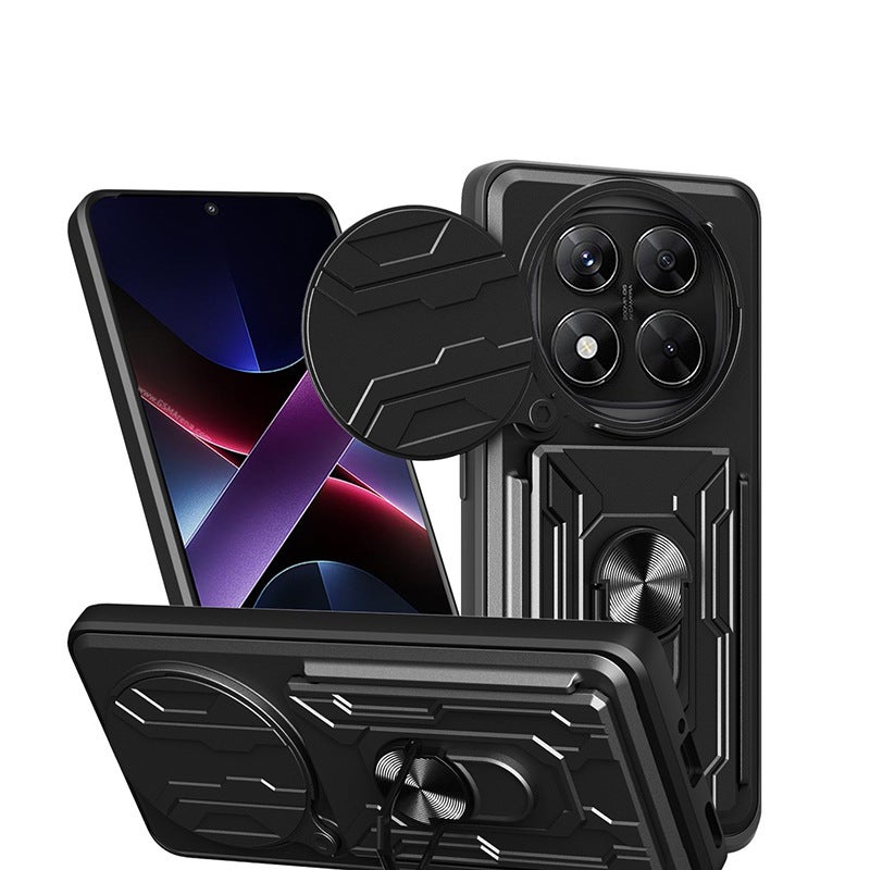 غطاء MagSafe بTPU + PC باللون أسود مغناطيسي بوظيفة حامل من مادة TPU لـ Redmi Note 14 Pro مع مغناطيس قوي وحماية من السقوط مع مقاوم للصدمات مع حامل قائم مع حامل بطاقات للتخزين العملي - Image 1