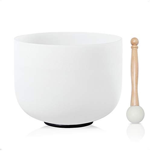 CVNC 440HZ 8 Inch C Note Root Chakra Frosted Quartz Crystal Singing Bowl with Mallet and Oring for Sound Healing Meditation