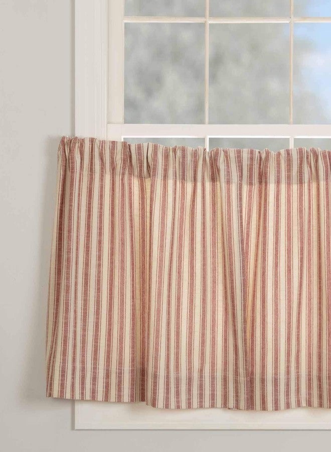Piper Classics Market Place Red Ticking Stripe Tier Curtains, Set of 2, 24" Long, Farmhouse Style Brick Red & Natural Cream Tiers/Café Curtains - Image 1