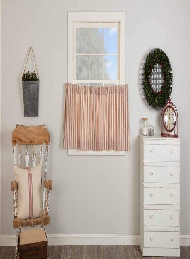 Piper Classics Market Place Red Ticking Stripe Tier Curtains, Set of 2, 24" Long, Farmhouse Style Brick Red & Natural Cream Tiers/Café Curtains - Image 5