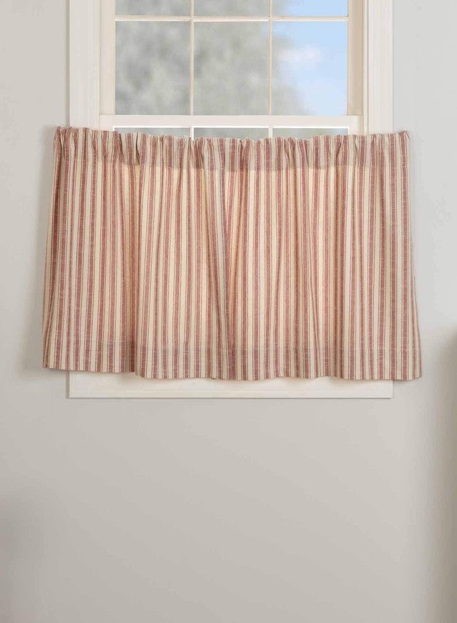 Piper Classics Market Place Red Ticking Stripe Tier Curtains, Set of 2, 24" Long, Farmhouse Style Brick Red & Natural Cream Tiers/Café Curtains - Image 2