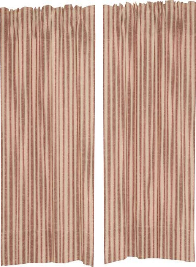 Piper Classics Market Place Red Ticking Stripe Tier Curtains, Set of 2, 24" Long, Farmhouse Style Brick Red & Natural Cream Tiers/Café Curtains - Image 3