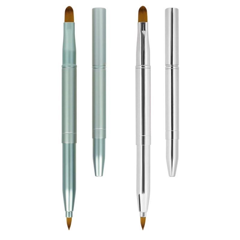 Unaone [2 Pack] Lip Brush for Lipstick, Retractable Lip Brushes, Dual-ended Makeup Brush for Lipstick Lip Gloss, Include Lid Silver and Green - Image 1