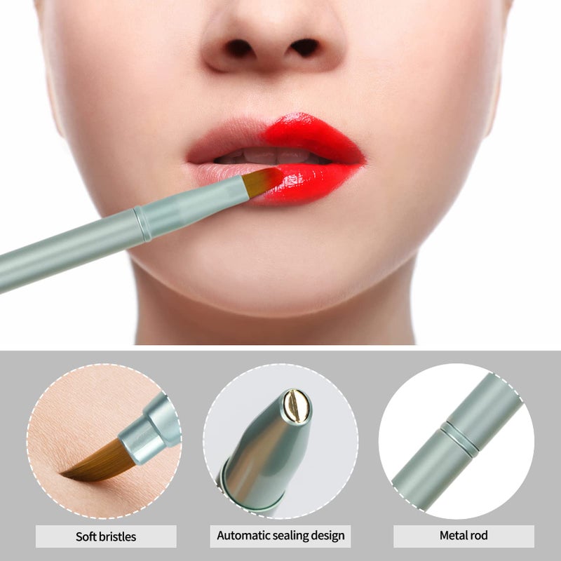 Unaone [2 Pack] Lip Brush for Lipstick, Retractable Lip Brushes, Dual-ended Makeup Brush for Lipstick Lip Gloss, Include Lid Silver and Green - Image 5