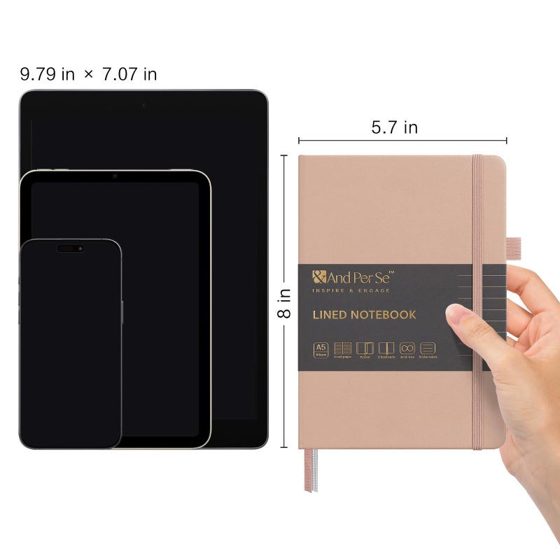 &And Per Se ⩓ Per Se Lined Journal Notebook, 160 Pages, A5 5.7 x 8 inches College Ruled Thick Paper Notebook Journals for Writing, Hardcover Notebooks for Women Men Office School (1 Pack, Apricot) - Image 2