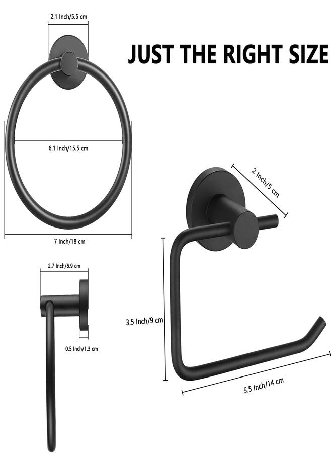 WOOPHEN Towel Ring and Toilet Paper Holder Set, Stainless Steel Bath Towel Hanger and Tissue Roll Holders, Bathroom Hardware Accessories Wall Mounted 2 Pieces (Matte Black) - Image 2