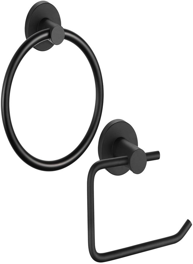 WOOPHEN Towel Ring and Toilet Paper Holder Set, Stainless Steel Bath Towel Hanger and Tissue Roll Holders, Bathroom Hardware Accessories Wall Mounted 2 Pieces (Matte Black) - Image 1