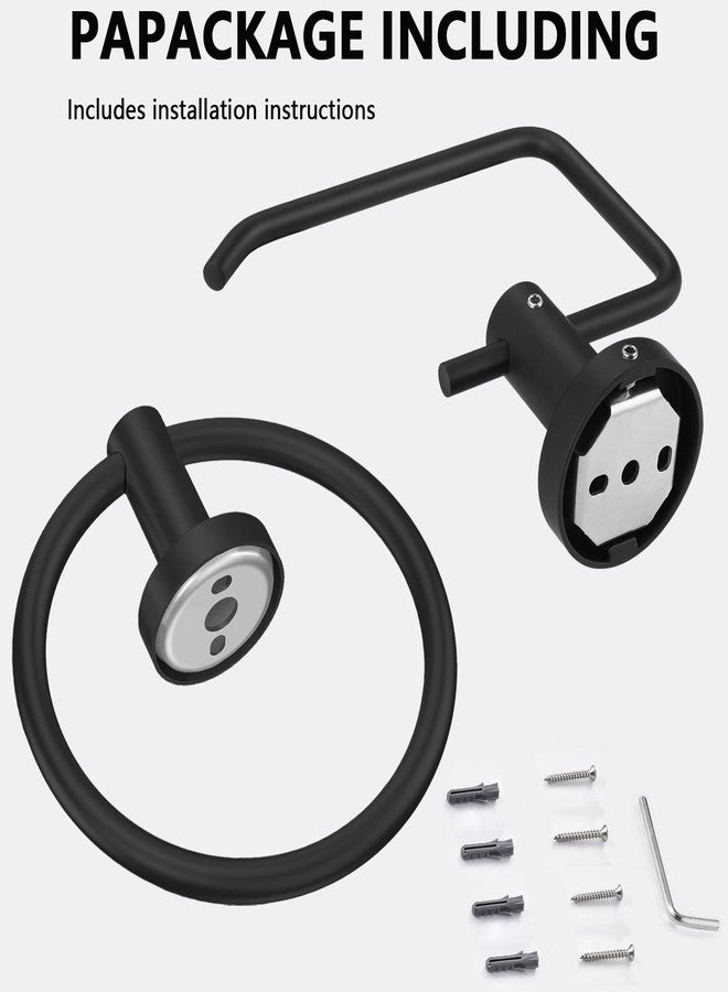 WOOPHEN Towel Ring and Toilet Paper Holder Set, Stainless Steel Bath Towel Hanger and Tissue Roll Holders, Bathroom Hardware Accessories Wall Mounted 2 Pieces (Matte Black) - Image 3