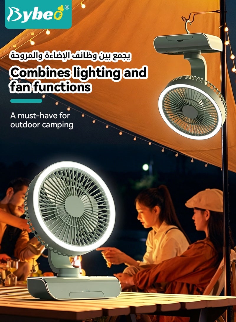 Bybeo USB Desk Fan, Auto-Oscillating Table Fan, Portable Cooling Fan with Night Light and Hanging Hook, Ultra-Quiet Air Circulator Fan for Desktop, Office, Bedroom, Living Room, 5 Speeds Adjustable＆4000mAh Battery - Image 4