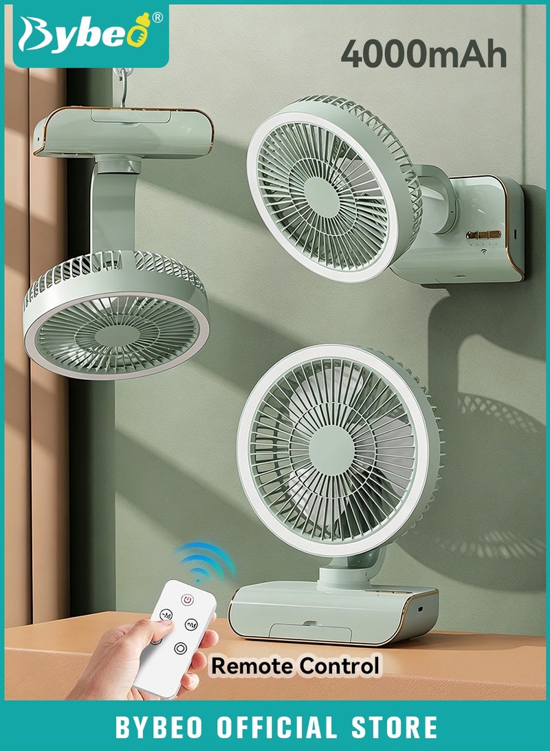 Bybeo USB Desk Fan, Auto-Oscillating Table Fan, Portable Cooling Fan with Night Light and Hanging Hook, Ultra-Quiet Air Circulator Fan for Desktop, Office, Bedroom, Living Room, 5 Speeds Adjustable＆4000mAh Battery - Image 1