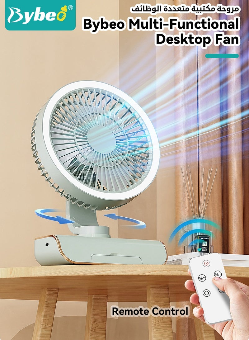 Bybeo USB Desk Fan, Auto-Oscillating Table Fan, Portable Cooling Fan with Night Light and Hanging Hook, Ultra-Quiet Air Circulator Fan for Desktop, Office, Bedroom, Living Room, 5 Speeds Adjustable＆4000mAh Battery - Image 2