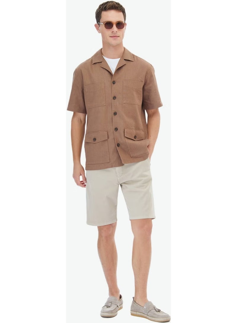 Kip Hazelnut Plain Regular Fit Woven Overshirt - Image 2