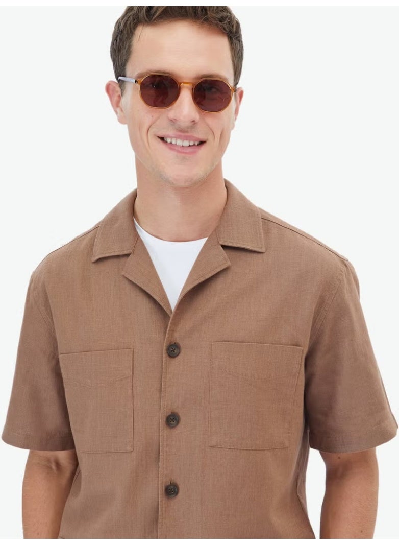 Kip Hazelnut Plain Regular Fit Woven Overshirt - Image 5