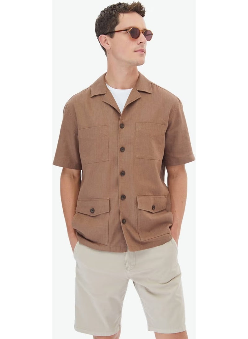 Kip Hazelnut Plain Regular Fit Woven Overshirt - Image 1