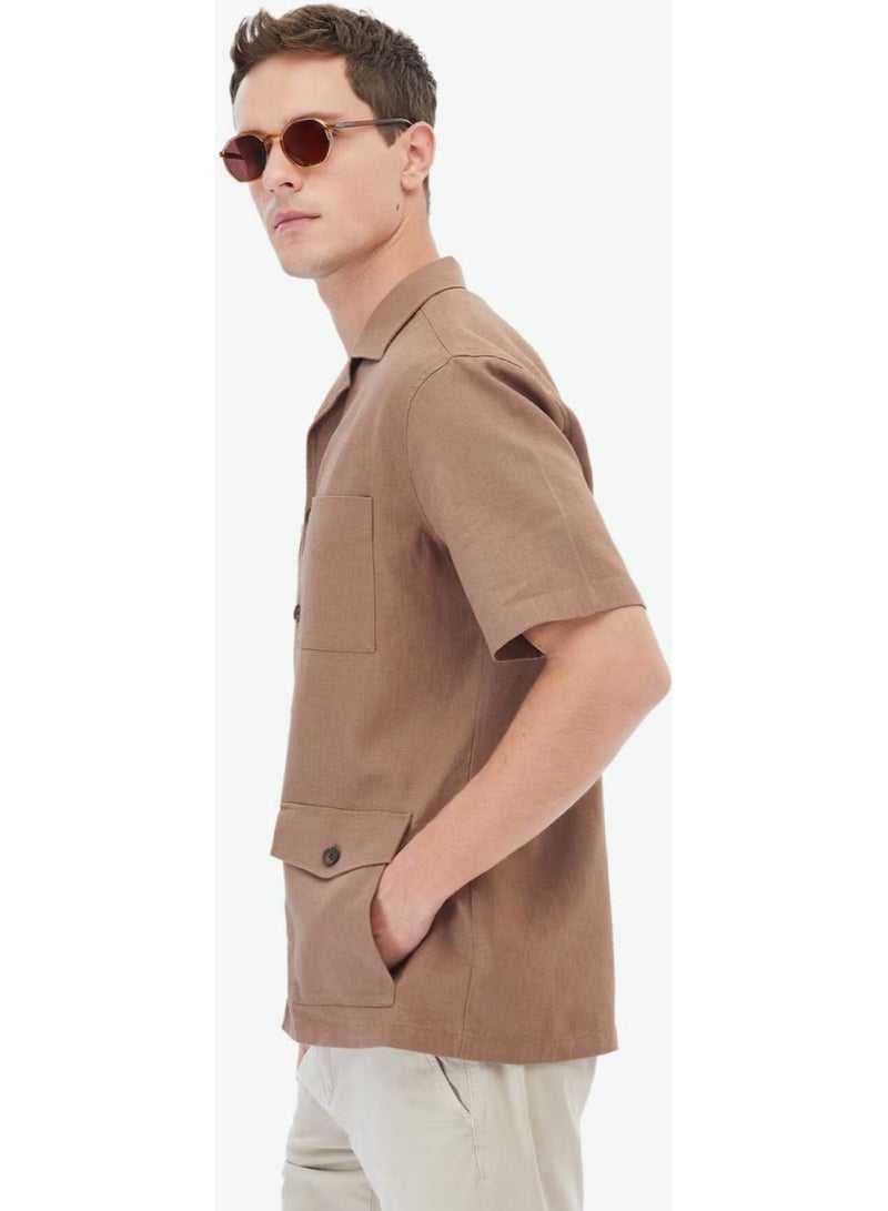 Kip Hazelnut Plain Regular Fit Woven Overshirt - Image 4