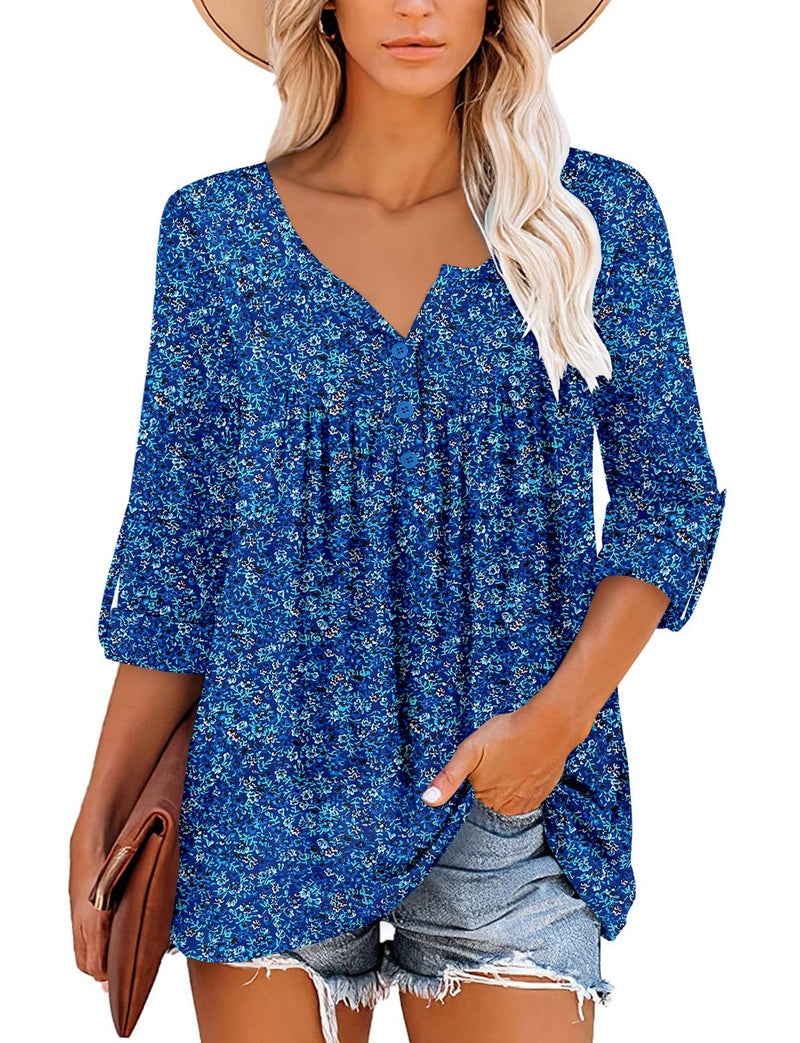 ROSELINLIN Womens Long Sleeve Tunic Top V Neck Ladies Fall Clothing Blue 3XL - Image 2