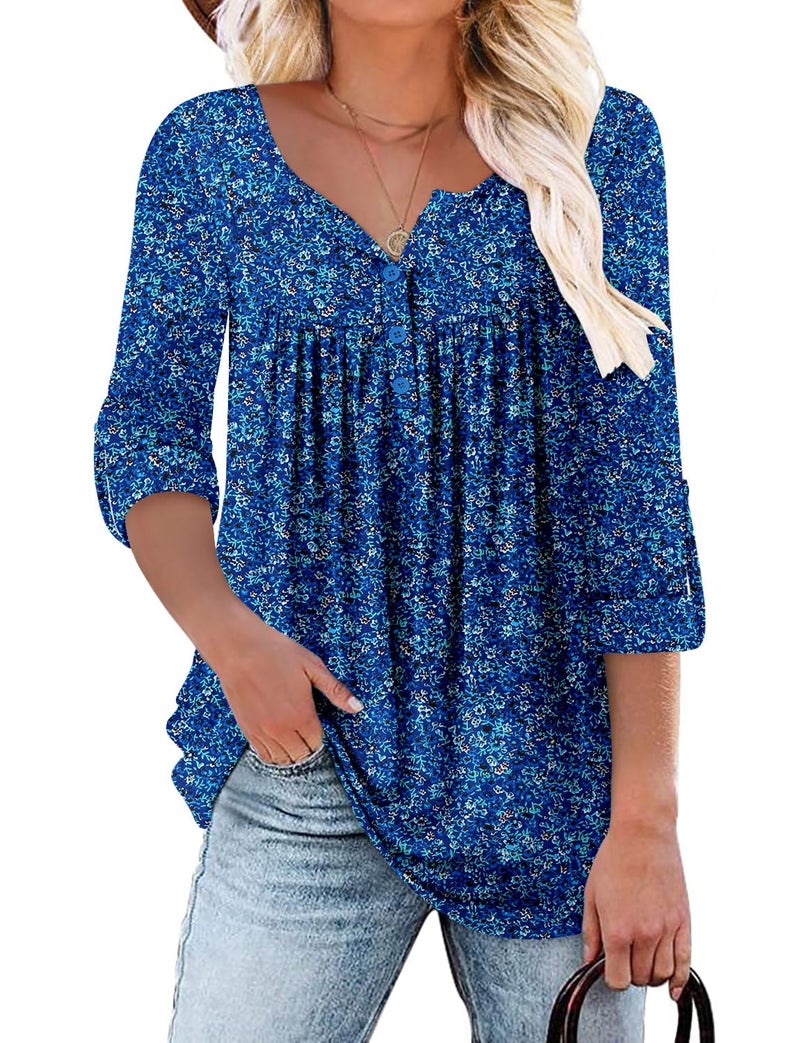 ROSELINLIN Womens Long Sleeve Tunic Top V Neck Ladies Fall Clothing Blue 3XL - Image 1
