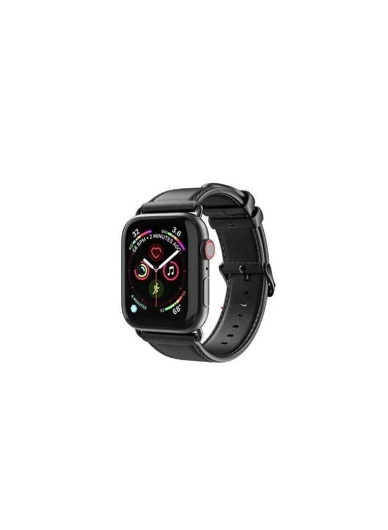 DUX DUCIS سوار جلدي من Dux Ducis لساعة Apple Watch مقاس 38/40/41 مم - أسود