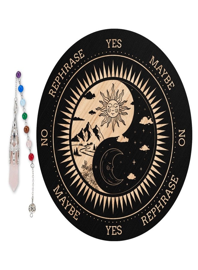 ORIGACH 7.9" Sun and Moon Pendulum Board Wooden Witchcraft Divination Board with Crystal Dowsing Pendulum for Spirit Altar Decoration - Image 1