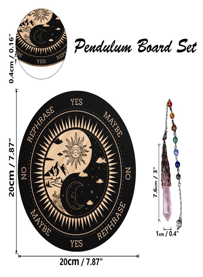 ORIGACH 7.9" Sun and Moon Pendulum Board Wooden Witchcraft Divination Board with Crystal Dowsing Pendulum for Spirit Altar Decoration - Image 2
