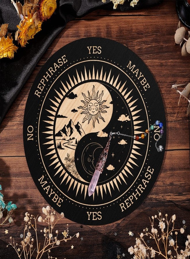 ORIGACH 7.9" Sun and Moon Pendulum Board Wooden Witchcraft Divination Board with Crystal Dowsing Pendulum for Spirit Altar Decoration - Image 3